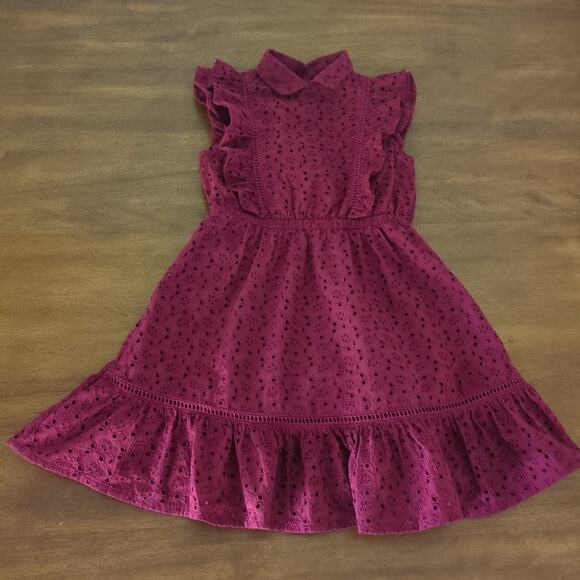 Janie and Jack Girls eyelete ruffle collared sleeveless cotton dress size 4 EUC